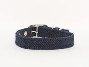 Midnight Blue Herringbone-Buckle Fastening Luxury Harris Tweed Dog Collar