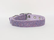 Lilac & Blue Herringbone -Buckle Fastening Luxury Harris Tweed Dog Collar