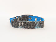 Blue & Grey Check-Buckle Fastening Luxury Harris Tweed Dog Collar