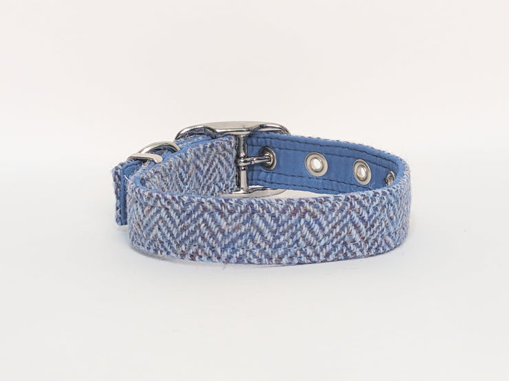 Blue Herringbone -Buckle Fastening Luxury Harris Tweed Dog Collar