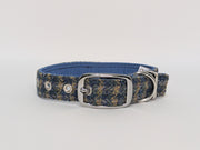 Yellow & Blue small check Harris Tweed Luxury Dog Collar-Buckle Fastening/collared creatures
