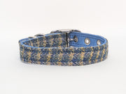 Yellow & Blue Small Check Harris Tweed Luxury Dog Collar-Buckle Fastening