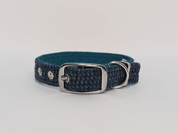 Teal with a touch of blue-Buckle Fastening Luxury Harris Tweed Dog Collar collared creatures