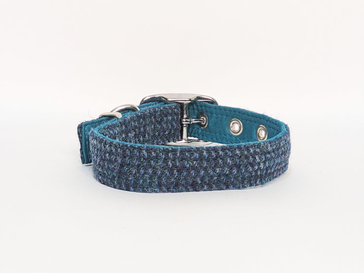 Teal With a Touch Of Blue-Buckle Fastening Luxury Harris Tweed Dog Collar