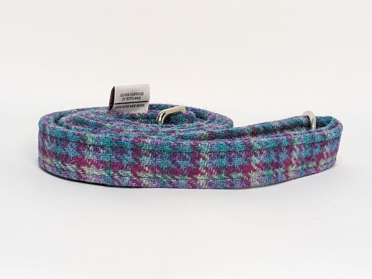 Collared Creatures Raspberry & Turqouise Houndstooth Harris Tweed Dog Lead