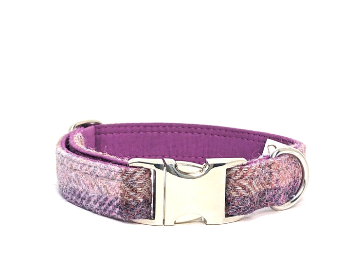 Pretty Pink Block Herringbone Check Harris Tweed Dog Collar/collared creatures