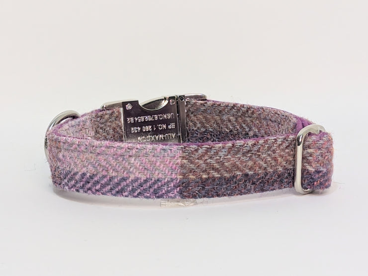 Pretty Pink Block Herringbone Check Harris Tweed Dog Collar