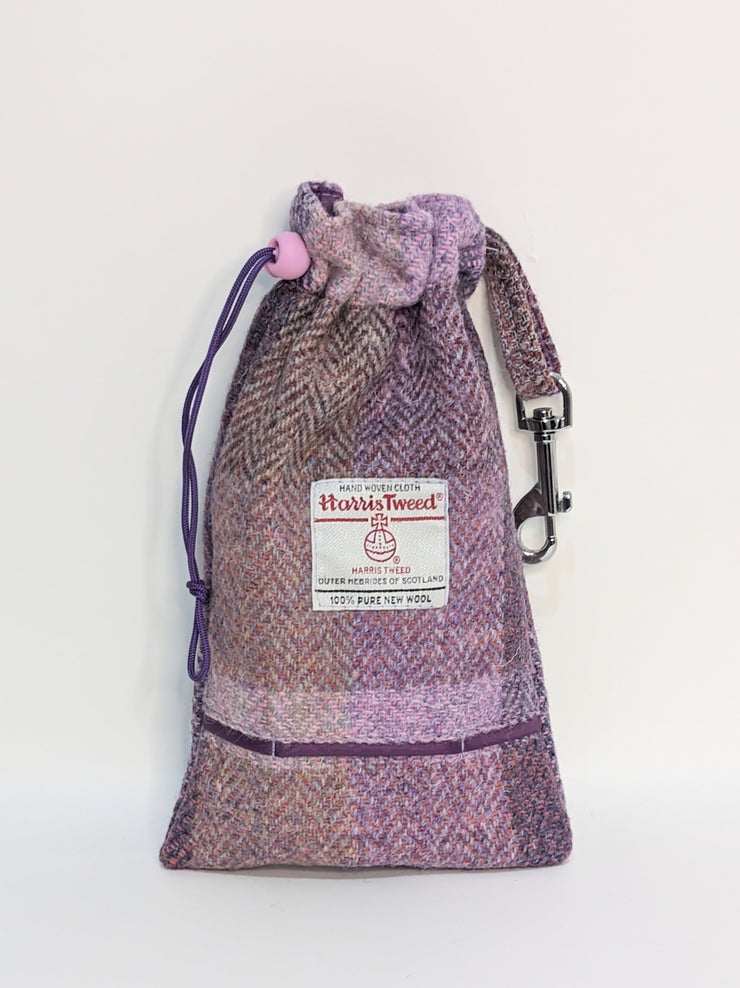 Pretty Pink Block Herringbone Check - Buckle Fastening Luxury Harris Tweed Dog Collar