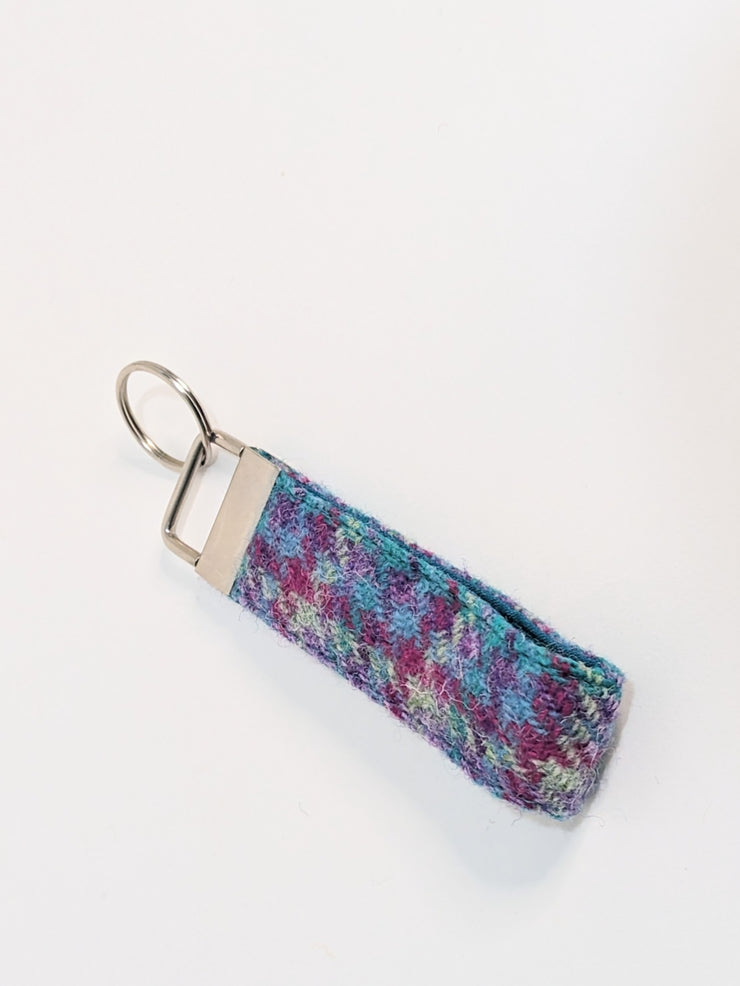 Collared Creatures Raspberry & Turqouise Houndstooth Harris Tweed Key Ring