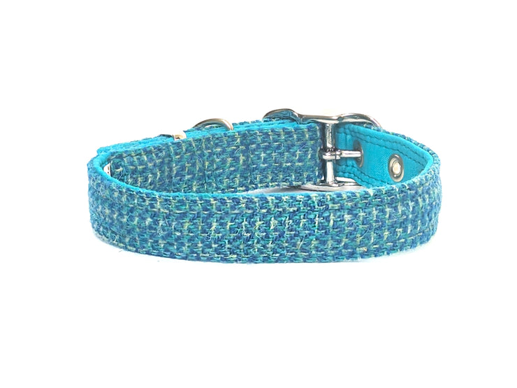 Turquoise Fleck-Buckle Fastening Luxury Harris Tweed Dog Collar