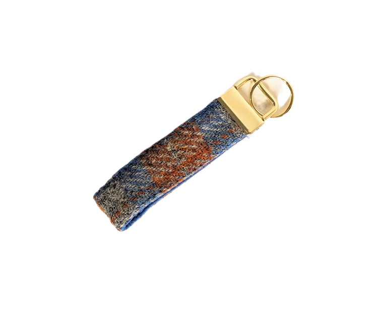 Orange and Blue Check Luxury handmade  Harris Tweed Keyring