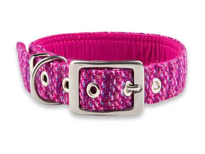 Pink Kaona Luxury Harris Tweed Dog Collar by Collared Creatures - High Quality Harris Tweed Dog Collar with Buckle, Hard Wearing and Trendy Tweed Collar, Available in Multiple Sizes