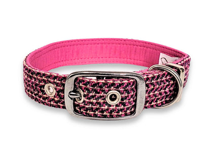 Pink Paradise Luxury Harris Tweed Dog Collar by Collared Creatures - Luxury Handmade Tweed Clasp Dog Collar, Durable & Stylish, Available in Multiple Sizes