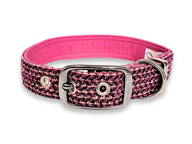 Pink Paradise Luxury Harris Tweed Dog Collar by Collared Creatures - Luxury Handmade Tweed Clasp Dog Collar, Durable & Stylish, Available in Multiple Sizes