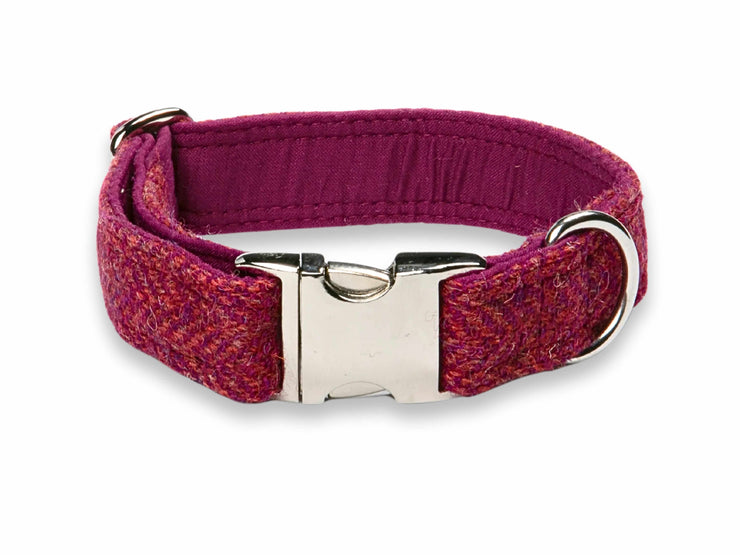 Raspberry & Coral Herringbone Harris Tweed Dog Collar by Collared Creatures - Best Handmade Dog Collars UK, Durable & Stylish, Available in Multiple Sizes
