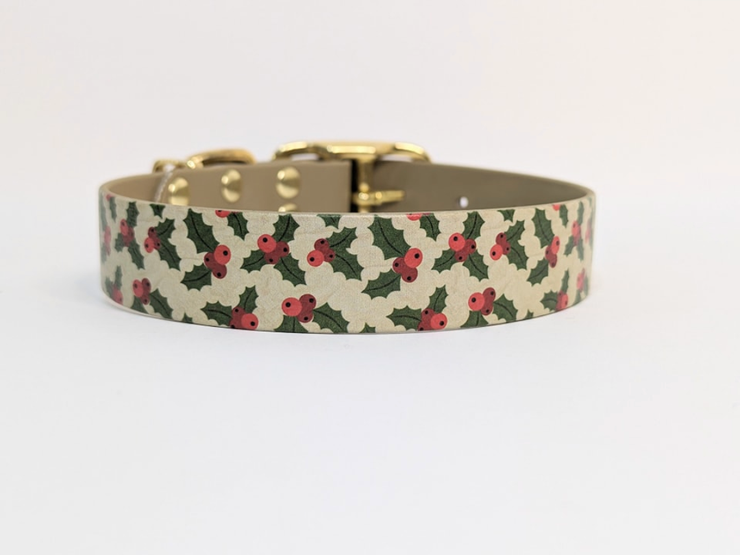 Christmas Holly  Printed Waterproof Biothane Dog Collar