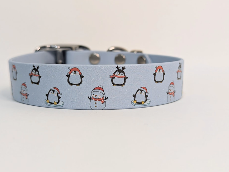 Christmas Penguin & Snowman Printed Waterproof Biothane Dog Collar/collared creatures