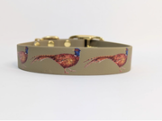Posing Pheasants on Beige Printed Waterproof Biothane Dog Collar /collared creatures