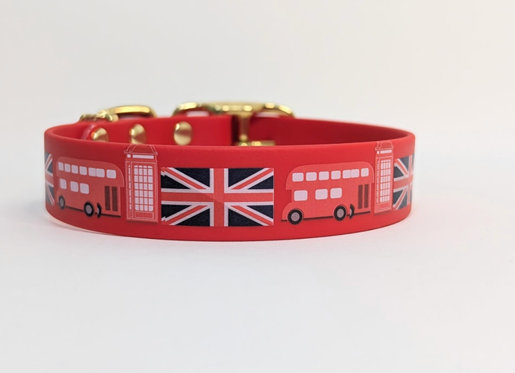 London Town Red  Printed Waterproof Biothane Dog Collar/collared creatures