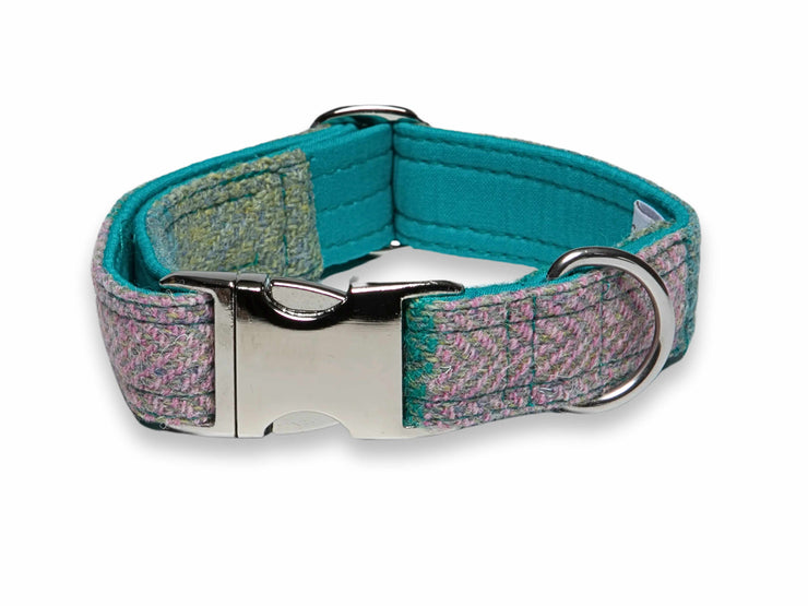 Summer Herringbone check Luxury Harris Tweed Dog Collar UK Handmade Wool Designer Dog Collar Collared Creatures
