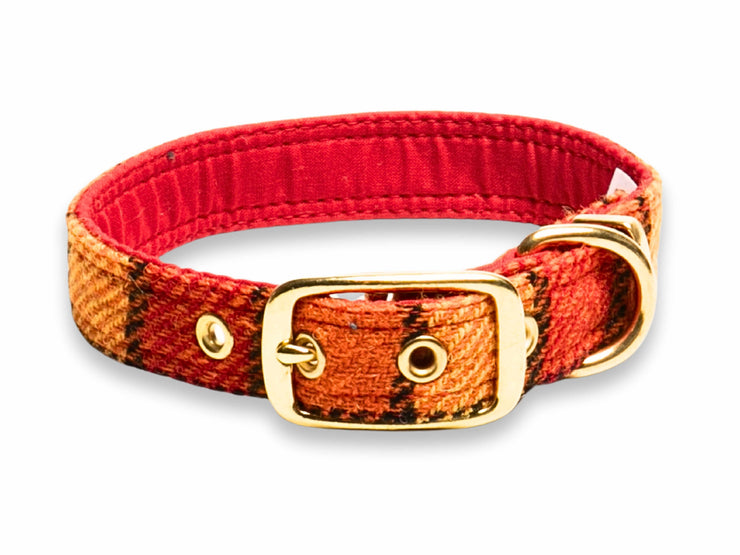 Sunset Check Luxury Harris Tweed Dog Collar by Collared Creatures - Vibrant Colourful Harris Tweed Dog Collar, Made in Britain, Available in Multiple Sizes