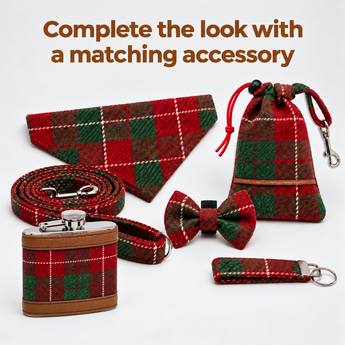 Christmas Green Check Amor Tweed Dog Collar