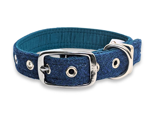 Teal Luxury Harris Tweed Dog Collar by Collared Creatures - Heritage Handmade Harris Tweed Dog Collar, Durable & Trendy Design, Available in Multiple Sizes