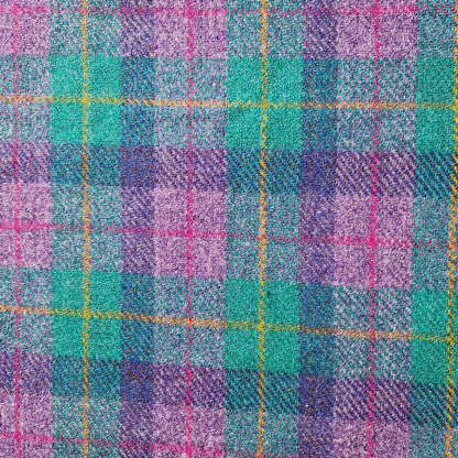 Teal & Lilac Check-Buckle Fastening Luxury Harris Tweed Dog Collar