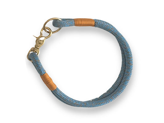 Two-tone turquoise and fox-orange rope dog collar, 8 mm weather-proof PPM, lightweight, brass hardware, custom whipping, handmade pet accessory