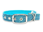 Turquoise Luxury Harris Tweed Dog Collar by Collared Creatures - Traditional Luxury Handmade Harris Tweed Pet Collar, Designed and Made in Britain, Available in Small, Medium, Large and Extra Large