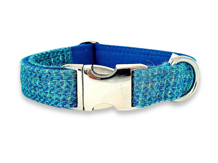 Turquoise Fleck Luxury Harris Tweed Dog Collar by Collared Creatures - Luxury Handmade Tweed Dog Collar, Durable & Stylish, Available in Multiple Sizes
