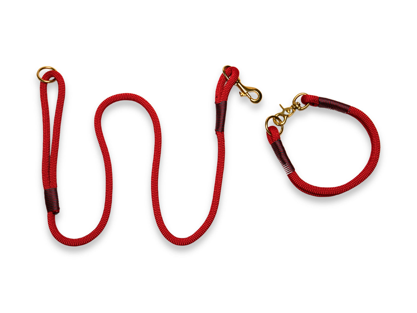 Vibrant Red Handmade Rope Dog Collar with Whipping by Collared Creatures UK. Bright Red Stylish & Durable Rope Dog Collar with Matching Dog Leash.