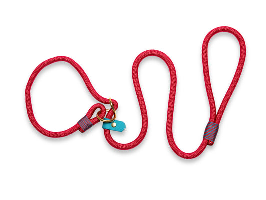 Vibrant Red Handmade Rope Slip or Clip Dog Lead by Collared Creatures. Luxury & Durable Rope Do Leash Handmade in the UK.