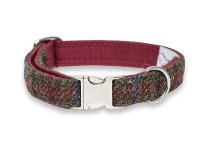 Extra wide 38mm Winter Woodland Harris Tweed dog collar by Collared Creatures, luxury handmade in the UK for Large Dogs