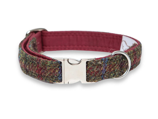 Extra wide 38mm Winter Woodland Harris Tweed dog collar by Collared Creatures, luxury handmade in the UK for Large Dogs