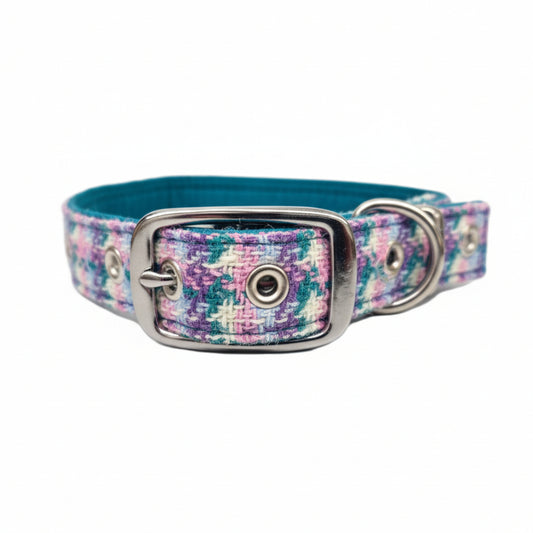 Wisteria Houndstooth - Buckle Fastening Luxury Harris Tweed Dog Collar