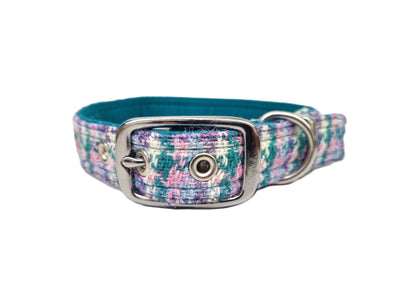 Wisteria Houndstooth Luxury Harris Tweed Dog Collar