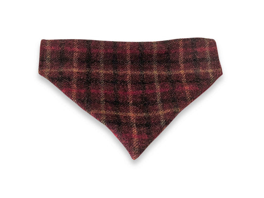 Claret red tweed dog bandana made from Abraham Moon fabric