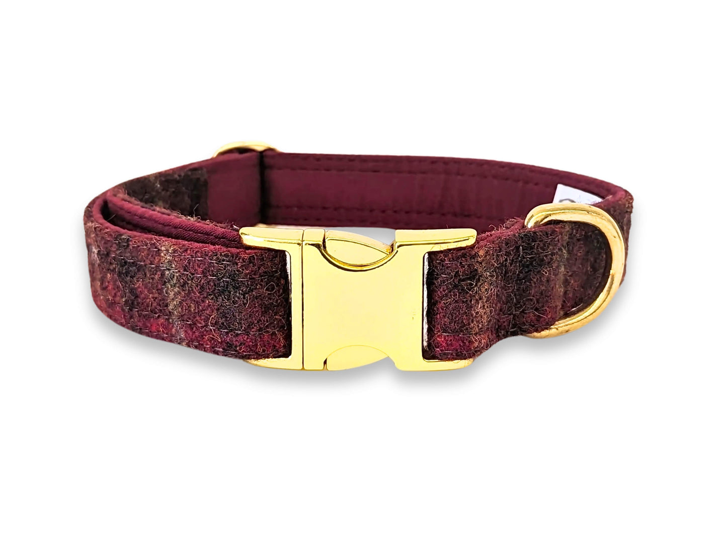 Abraham Moon Balmoral Claret Tweed Dog Collar – Handmade Luxury Wool Dog Collar UK with Free Engraving by Collared Creatures