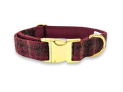 Abraham Moon Balmoral Claret Tweed Dog Collar – Handmade Luxury Wool Dog Collar UK with Free Engraving by Collared Creatures