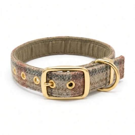 abraham moon glen coe terracotta tweed dog buckle collar on white background