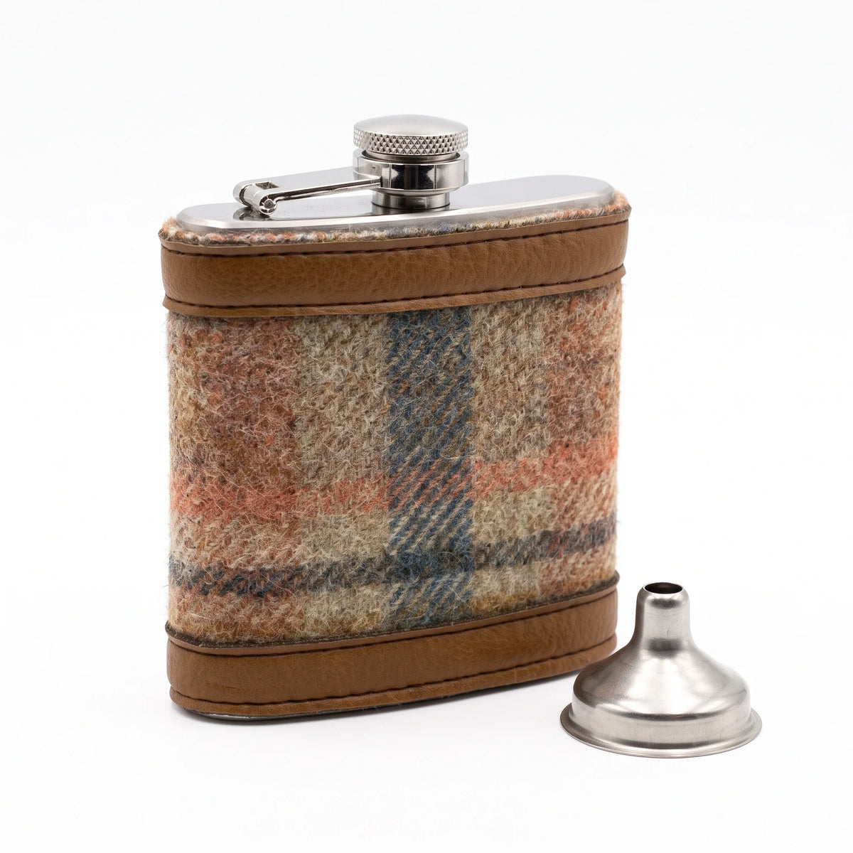 Glen Coe Terracotta wool covered 6oz hip flask with stainless steel filling funnel