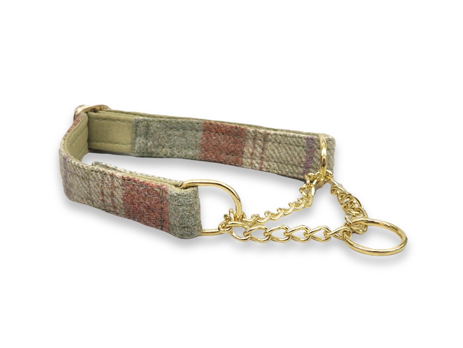 Sky Agate Abraham Moon tweed martingale dog collar, handmade in Yorkshire with soft cotton lining, ideal for gentle control and stylish dogs