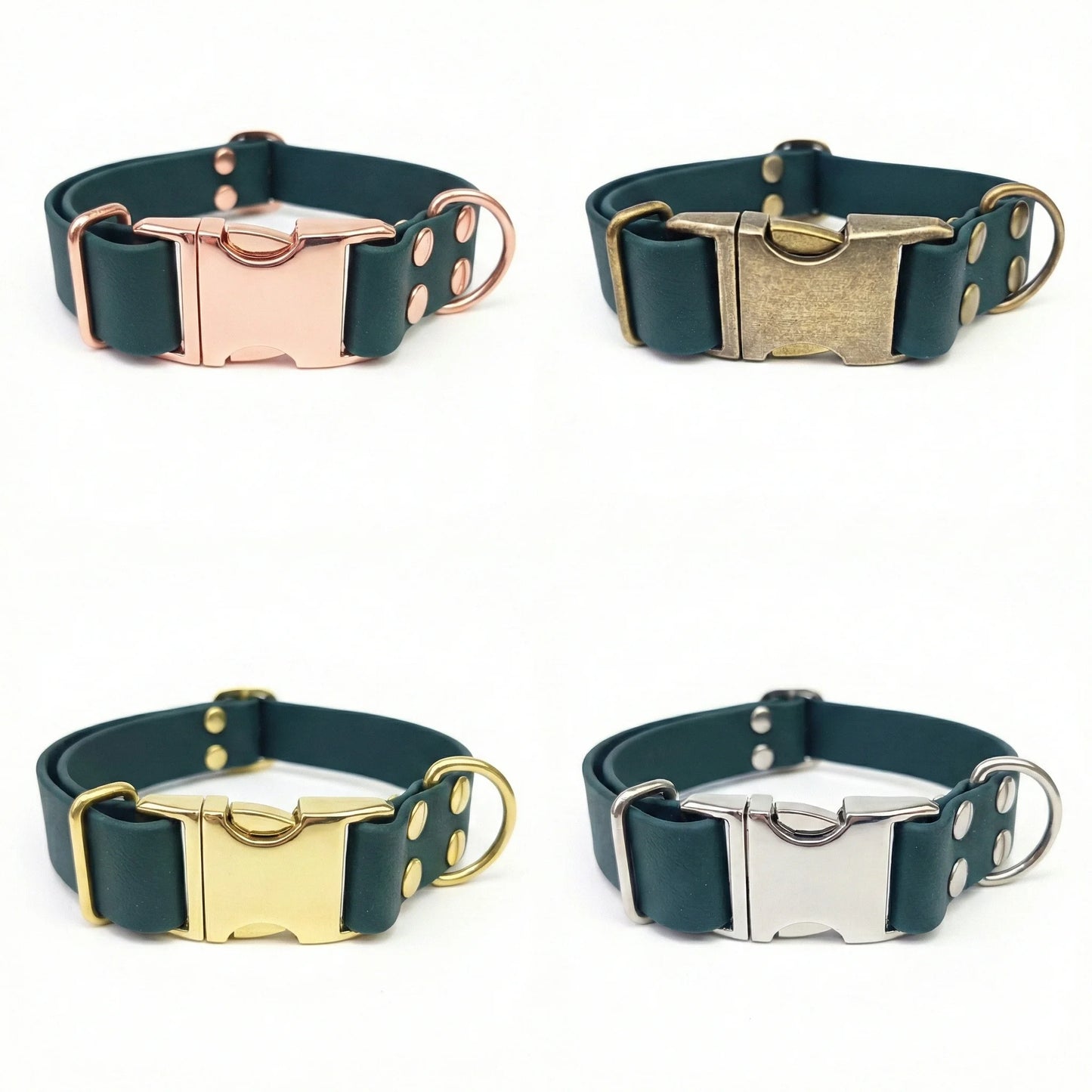 Dark Green Waterproof Biothane Metal Clasp Dog Collar - Collared Creatures LTD