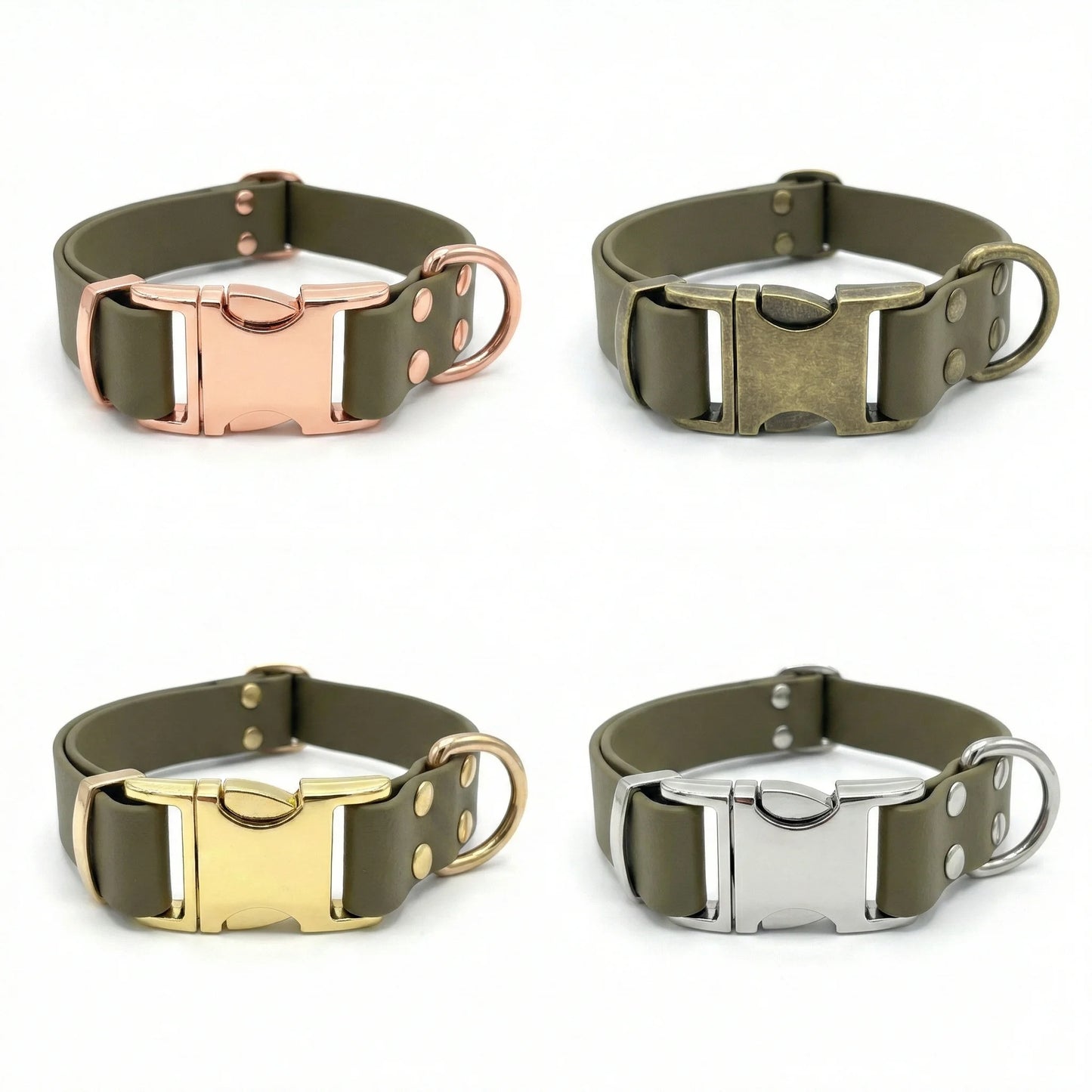 Olive Waterproof Biothane Metal Clasp Dog Collar