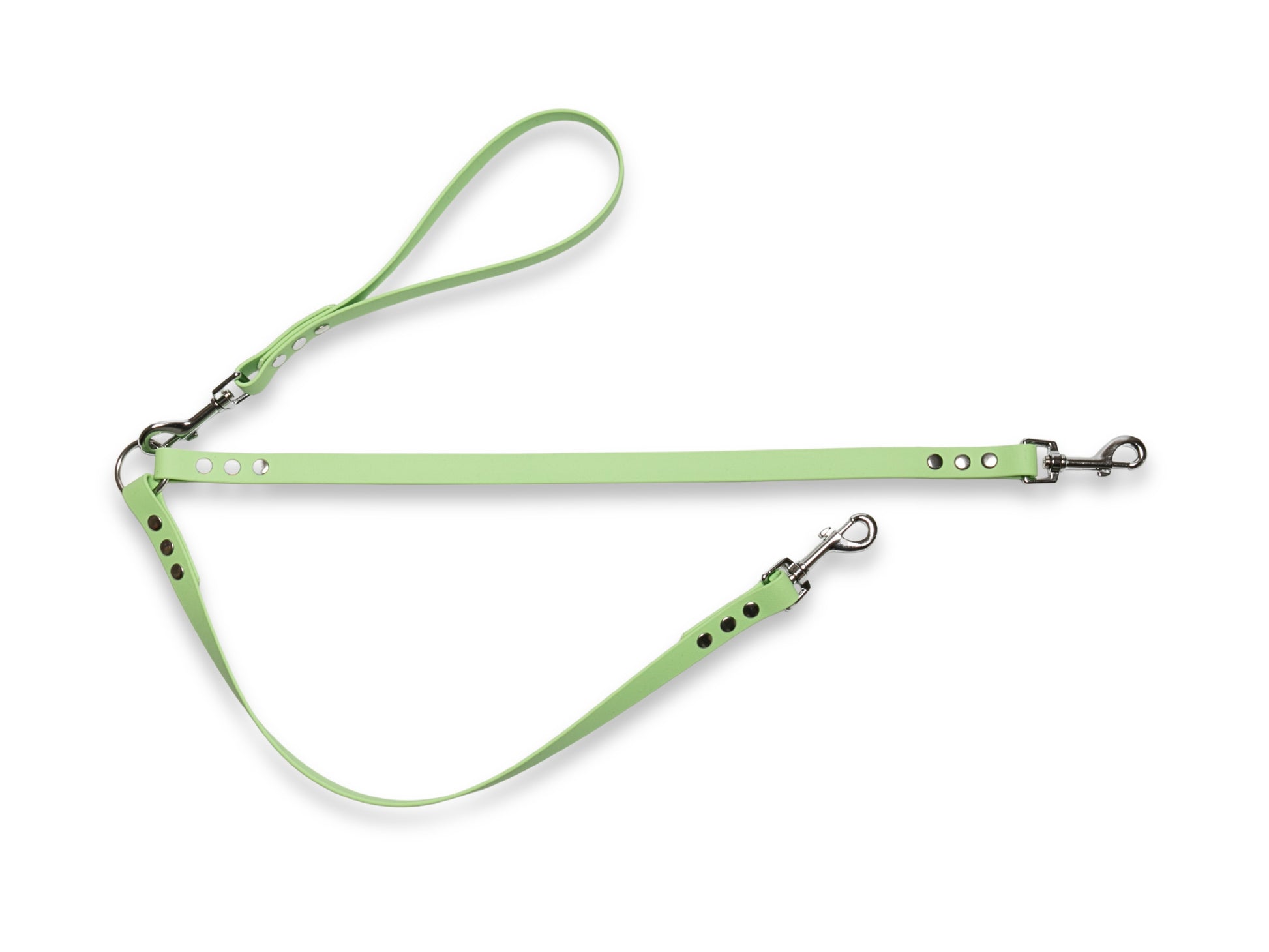 Apple Green waterproof Biothane double dog lead, ideal for walking two dogs comfortably