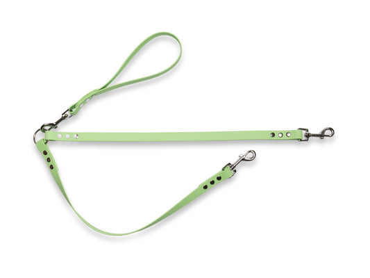 Apple Green waterproof Biothane double dog lead, ideal for walking two dogs comfortably