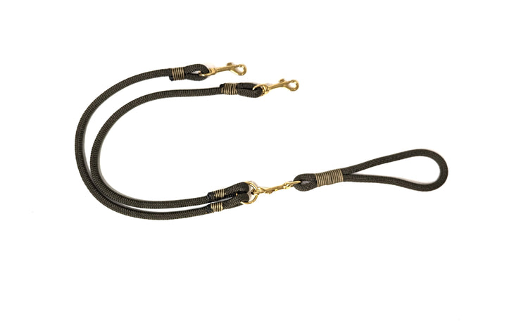 Handmade Rope Split / Double Dog Lead Army Green by Collared Creatures UK.