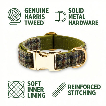 Autumn Houndstooth Luxury Harris Tweed Dog Collar - Collared Creatures LTD