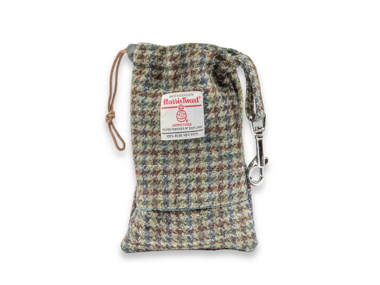 Autumn houndstooth Harris Tweed dog treat bag with built-in poo bag holder
